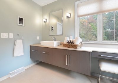 Custom floating grey bathroom vanity cabinets