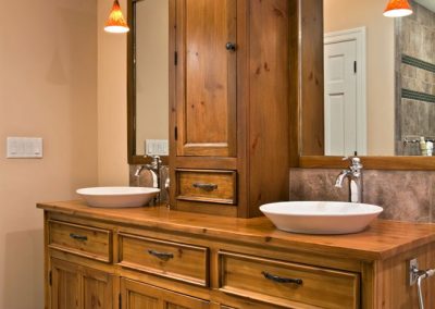 Unique wood his and hers bathroom vanity and cabinets